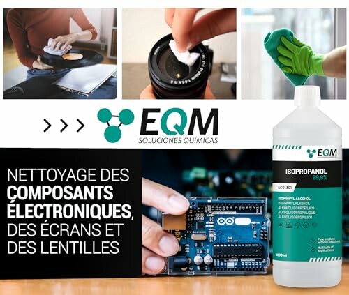 EQM isopropanol 99.9% for cleaning electronics, screens, and lenses.