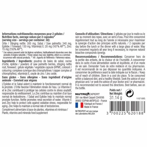 Nutritional supplement label with ingredients and directions in French.