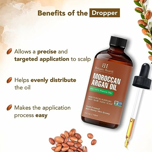 Benefits of the dropper for Moroccan Argan Oil application.