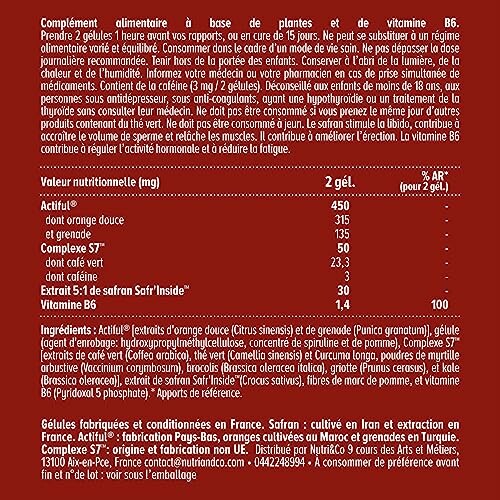 Nutritional information for a dietary supplement with vitamin B6 and plant extracts.