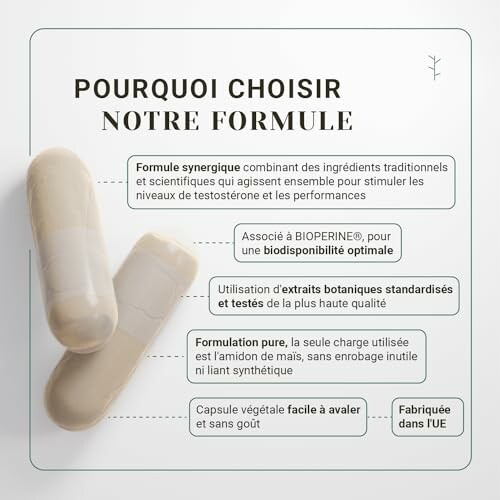 Image of supplement capsules with benefits listed in French.