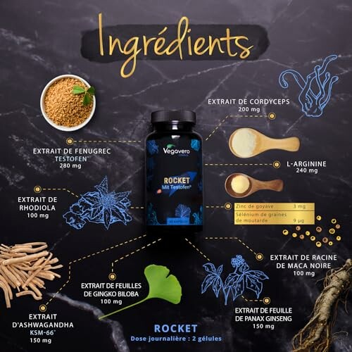 VegoVero Rocket supplement ingredients with extracts and nutrients.